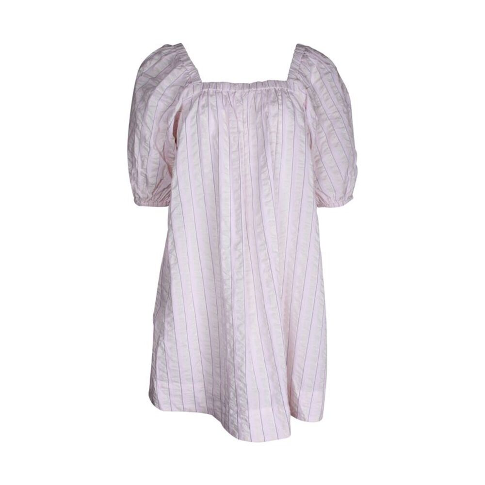 Ganni Striped Seersucker Night Dress in Pink Cotton